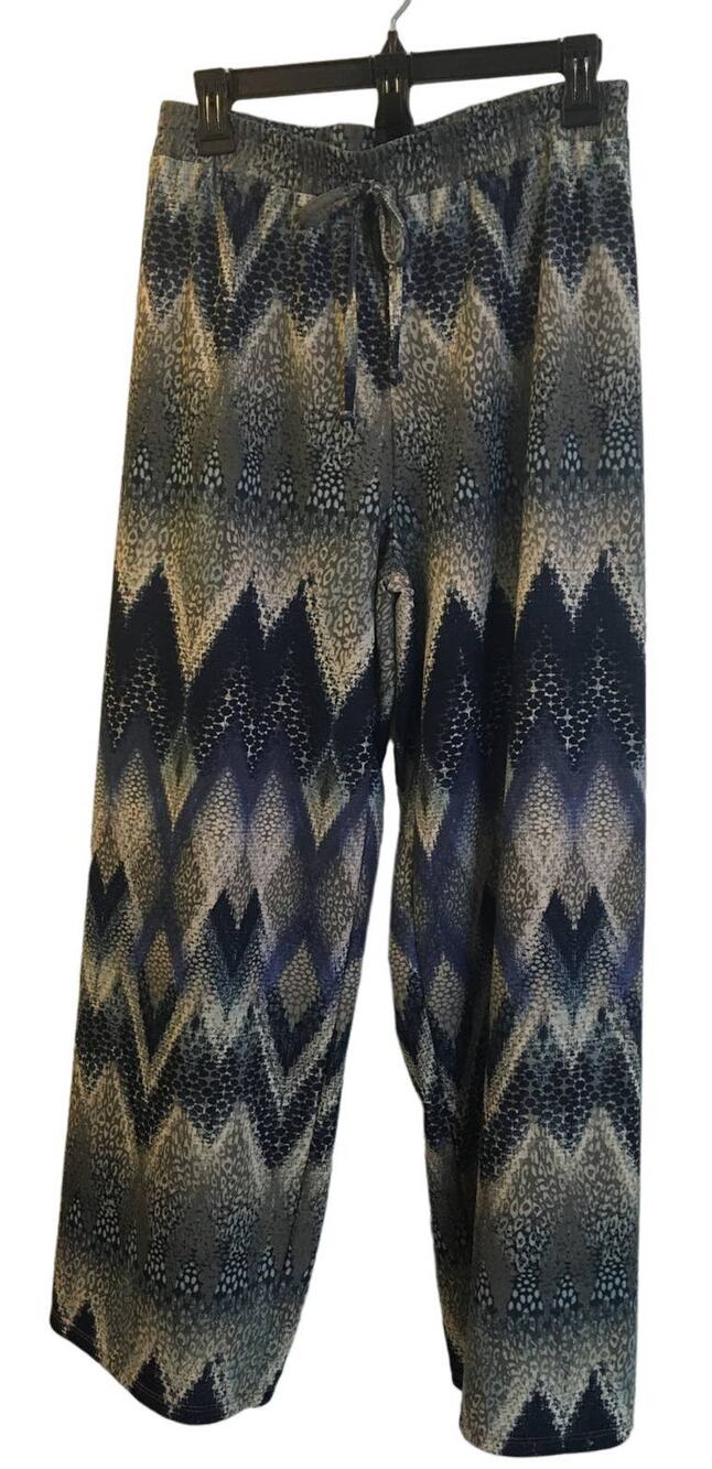 Ashley Blue Size Large Blue Gray & Cream Aztec Pattern Palazio Wide Leg Pants